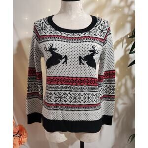 Vtg Heart n Crush Reindeer Fair Isle Sweater 90s Y2K Jr Sz L Ski Holiday Winter